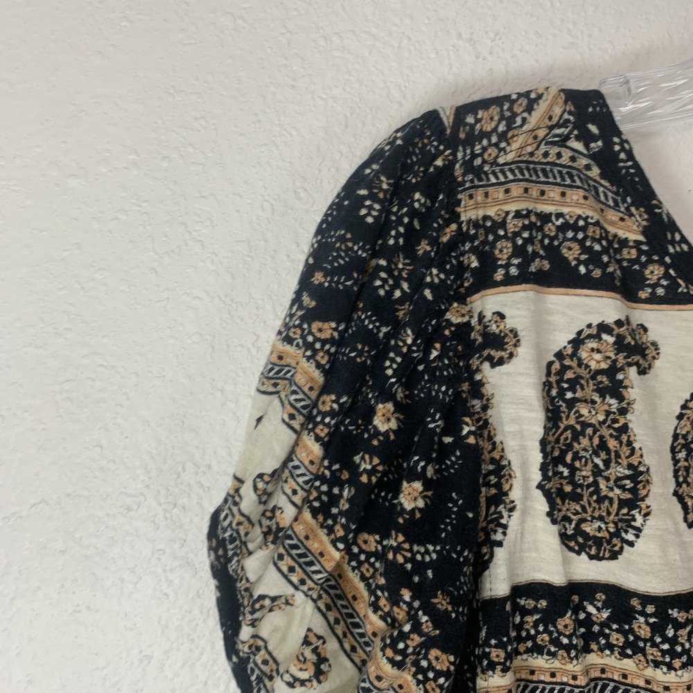 Free People Top Womens Small Boho Hippie Puff Sleeve Paisley Blouse Relaxed Fit - Picture 2 of 4